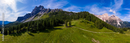 Panoramic view on Dolomites, Croda Rossa di Sesto. Drone photography. © Bernhard