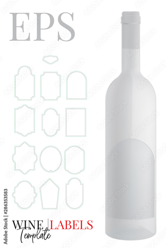 Wine labels template, vector with die cut / laser cut layers. Set with bottle  labels. White, clear, blank, isolated bottle label mock up on white  background Stock Vector | Adobe Stock