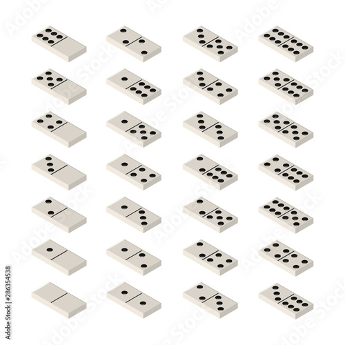 Domino Bones Full Set 3d Isometric View. Vector