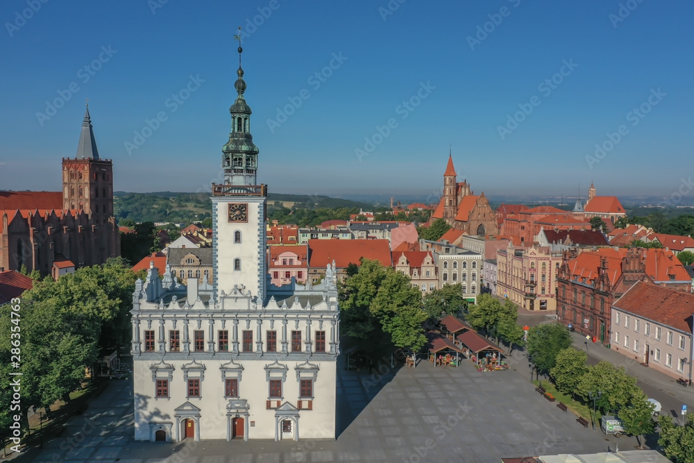 Aerial view of the Town Hall in the medieval town in Europe