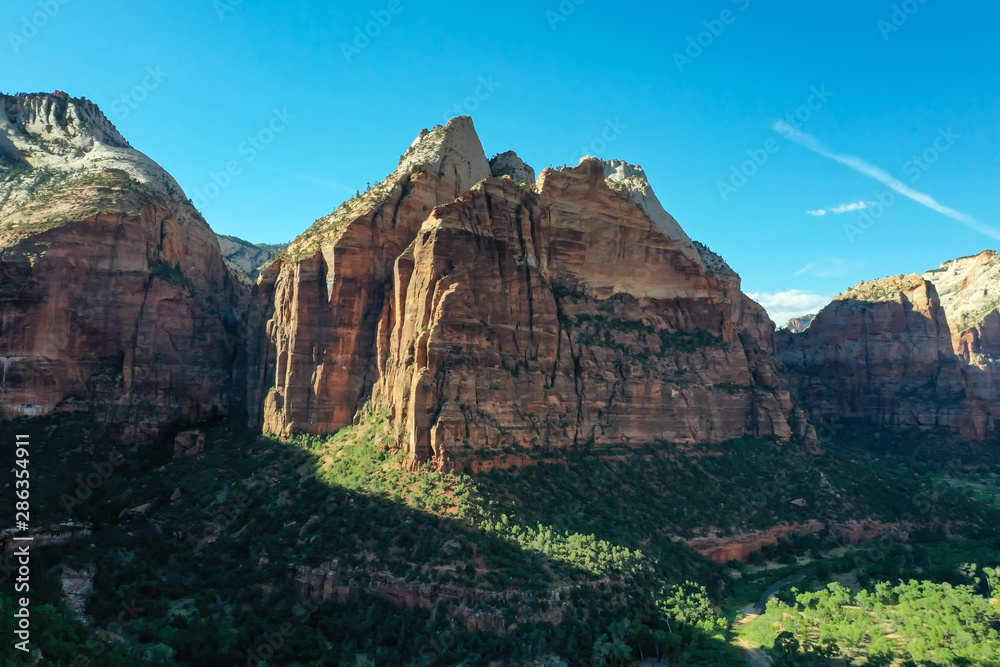 Aerial view of Zion National Park on a sunny day