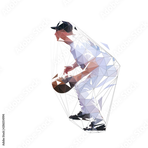 Photography Baseball catcher, low poly isolated vector illustration