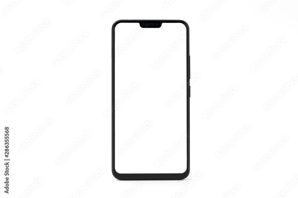 One red border big screen blank smartphone and people hand isolated on white background One red border big screen blank smartphone and people hand isolated on white background