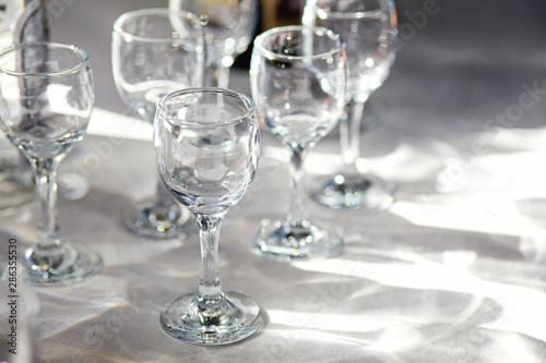 empty wine glasses on a table