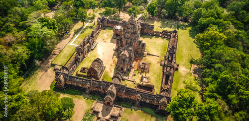 Phanom Rung historical Park aerial view in Buriram, Thailand photo