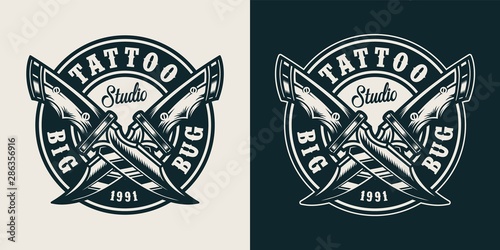 Vintage monochrome tattoo studio round badge