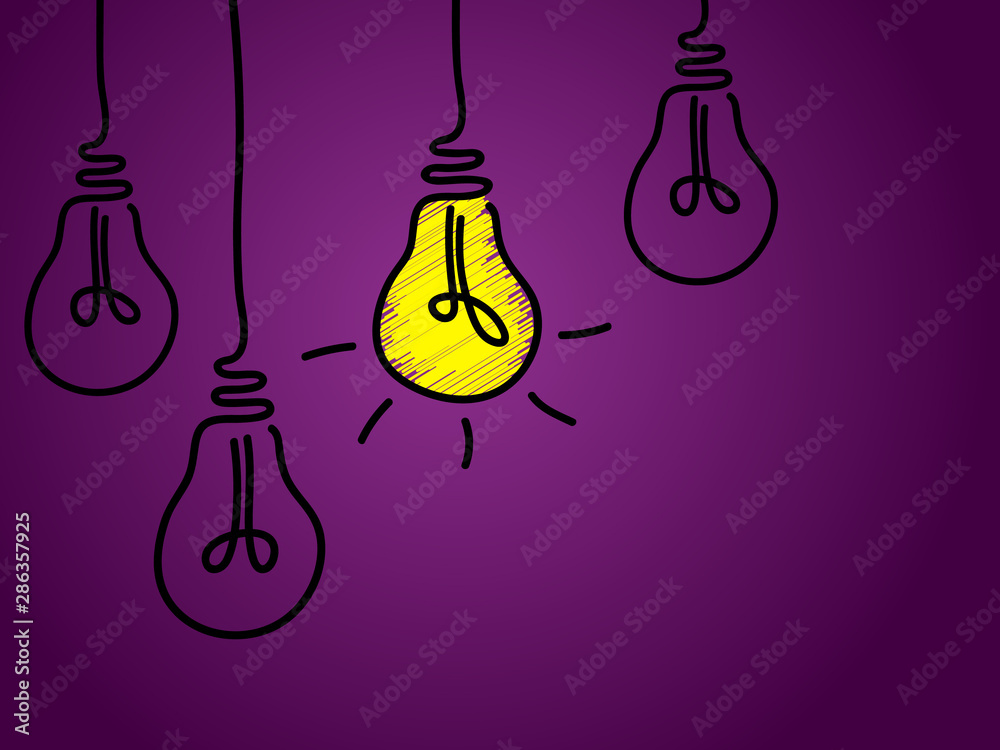 Glowing light bulb scribble hand drawn vector illustration isolated on ultra violet Glowing light bulb scribble hand drawn vector illustration isolated on ultra violet