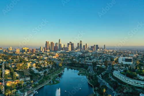 Echo Park and downtown of Los Angeles in the sunset © ADLC