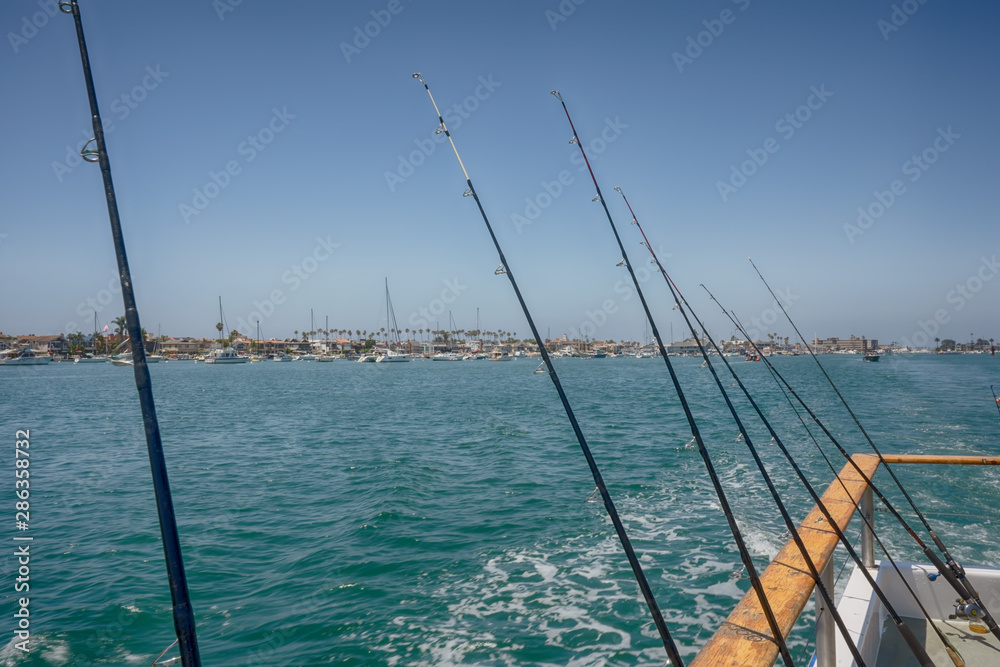 Fishing rods on the boat in California