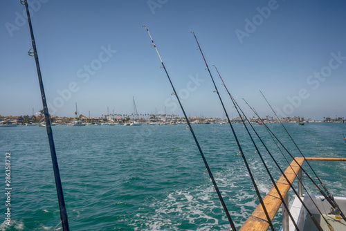 Fishing rods on the boat in California