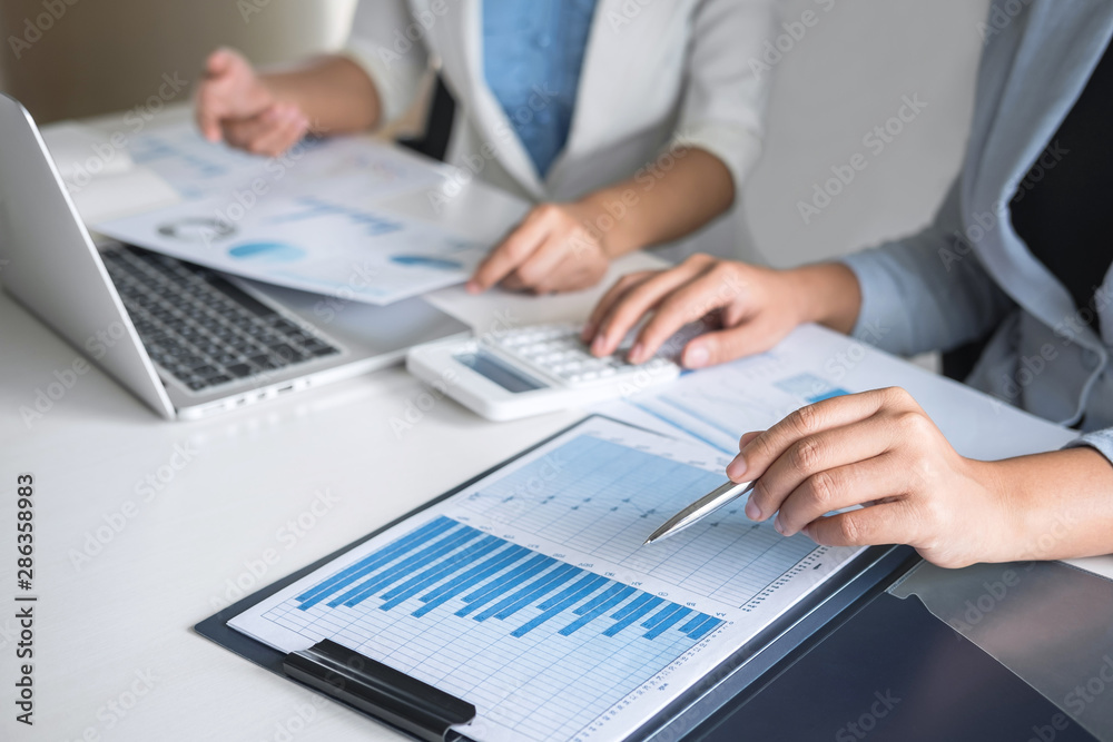 Executive business woman team brainstorming on meeting to conference planning investment project working and strategy of business making conversation with partner, financial and accounting concept Executive business woman team brainstorming on meeting to conference planning investment project working and strategy of business making conversation with partner, financial and accounting concept