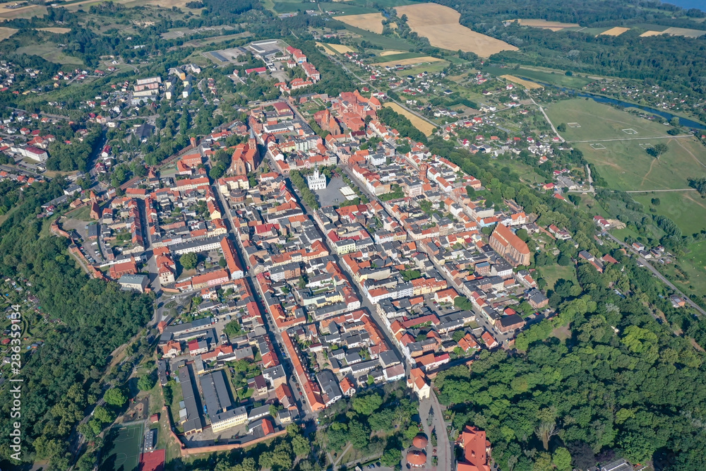 Grid, aerial view of medieval town in Poland