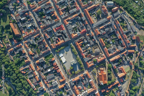 Grid view of a small town in Europe from the drone