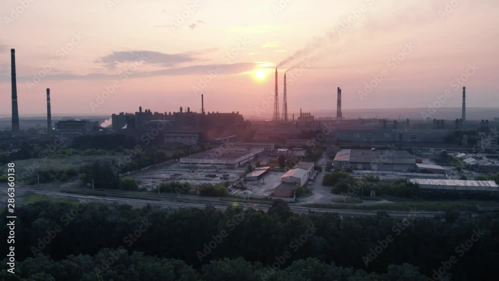 Giant Coal Factory at Beatuful Dawn Drone Shot Giant Coal Factory at Beatuful Dawn Drone Shot