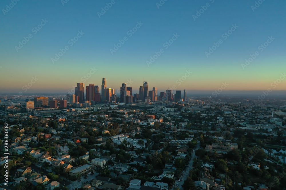 Sunset over Los Angeles in California