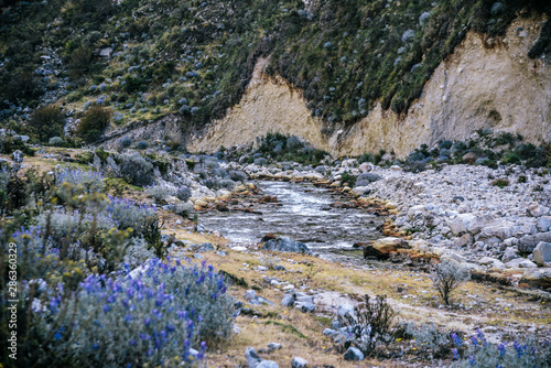 River on Santa Cruz Trek in Huscaran National Park in the Cordillera Blanca in Northern Peru 