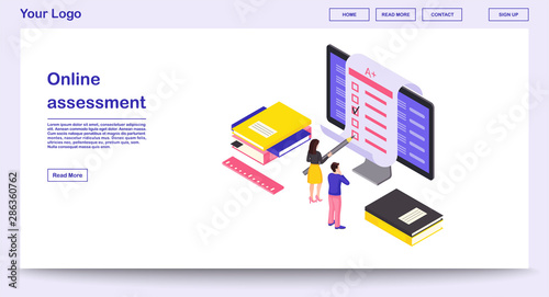 Online assessment webpage vector template with isometric illustration