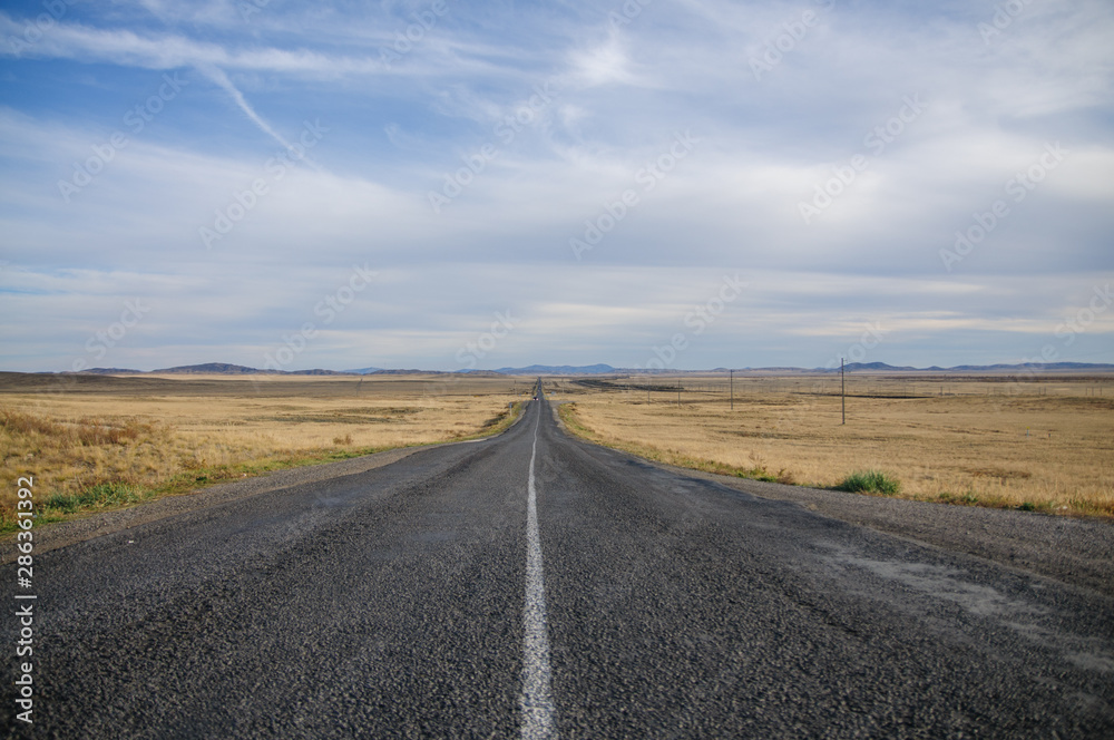 Deserted road in central Kazakhstan