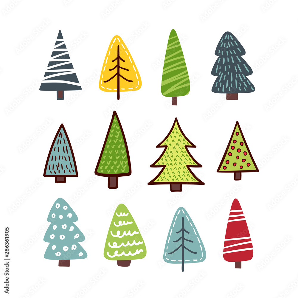 Different Christmas tree set, vector illustration. Can be used for greeting card, invitation, banner, web design. Different Christmas tree set, vector illustration. Can be used for greeting card, invitation, banner, web design.