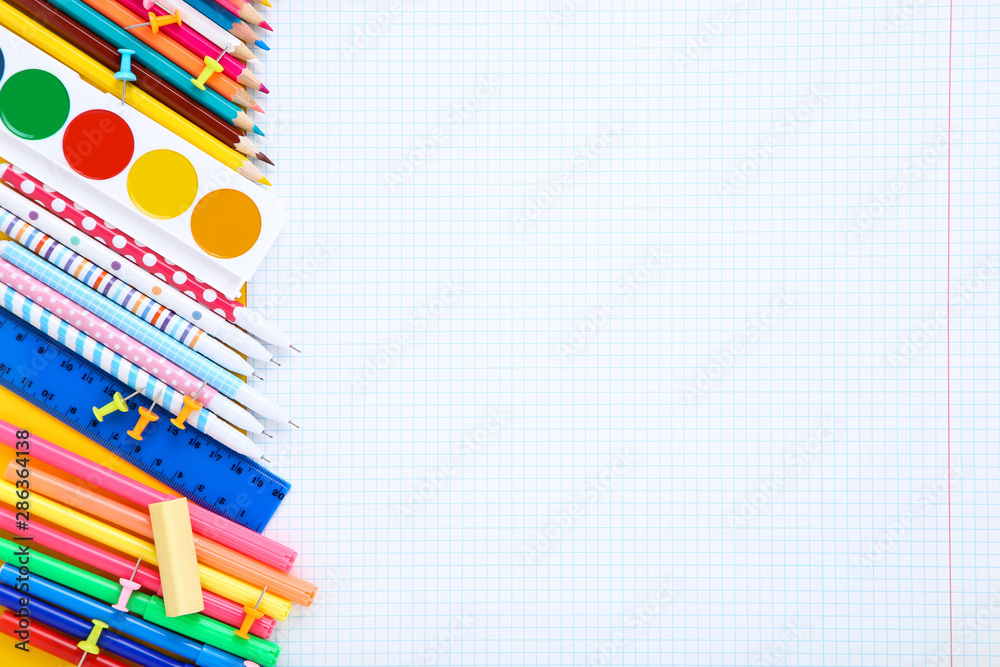 Different school supplies on white background Different school supplies on white background