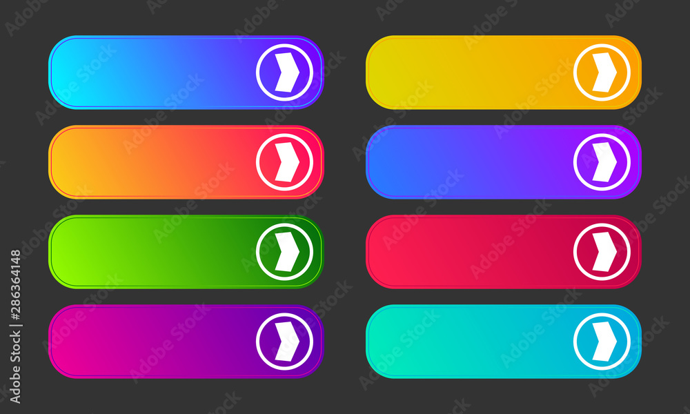 Set of eight modern gradient buttons with arrows Set of eight modern gradient buttons with arrows