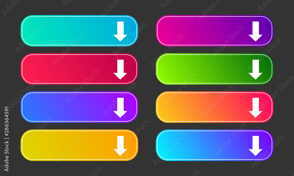 Set of eight modern gradient buttons with arrows Set of eight modern gradient buttons with arrows