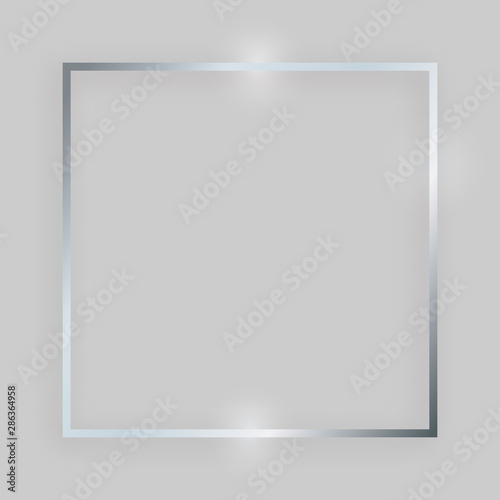 Silver square shiny frame with glowing effects