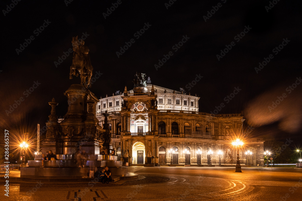 Night view on the famous Semper Opera in Dresden, Germany, named after the architect Gottfried Semper.