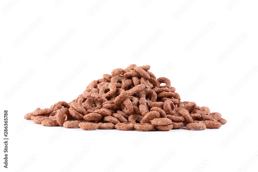 Chocolate corn flakes isolated on white background Chocolate corn flakes isolated on white background
