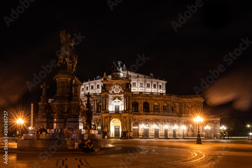 Night view on the famous Semper Opera in Dresden, Germany, named after the architect Gottfried Semper.