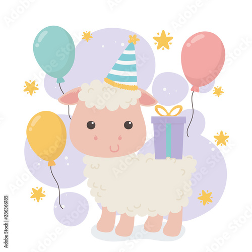 cute sheep animal farm in birthday party scene