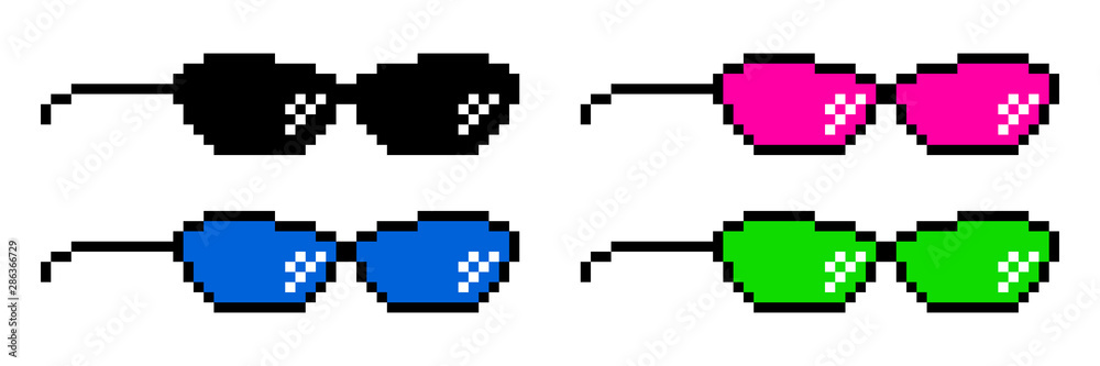 Fototapeta premium glasses pixel art style 8-bit, thug lifestyle, vector glasses meme for design photos and pictures, easy to edit