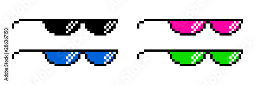 glasses pixel art style 8-bit, thug lifestyle, vector glasses meme for design photos and pictures, easy to edit