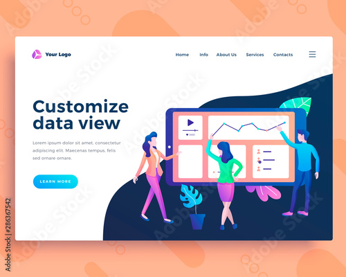 Landing page template data view concept with office people.