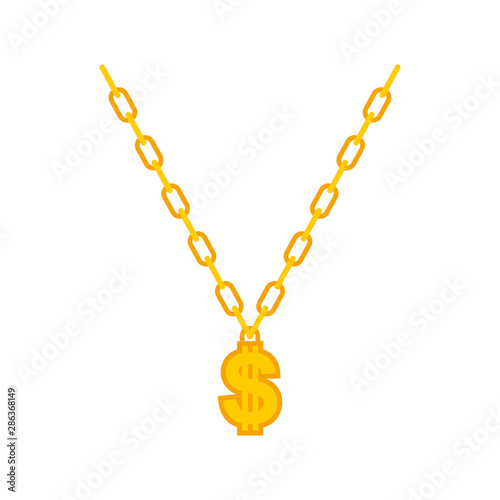 Dollar on gold chain. Rapper necklace. vector illustration