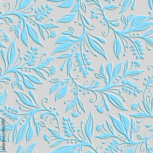 Wallpaper Mural Floral seamless pattern with leaves and berries. Hand drawing. Background for title, image for blog, decoration. Design for wallpapers, textiles, fabrics. Torontodigital.ca