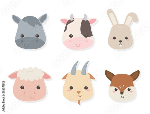 group of cute animals farm characters