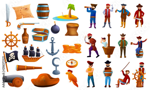 Pirate icons set. Cartoon set of pirate vector icons for web design