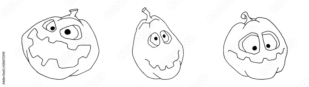 Fototapeta premium Set of freehand sketching pumpkins for halloween.