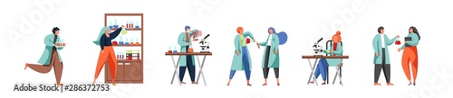 Science people in lab, vector flat isolated illustration