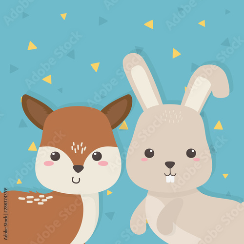 cute fawn and rabbit animals farm characters