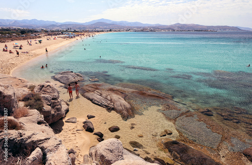 Fototapeta Naklejka Na Ścianę i Meble -  Agios Prokopios beach and clear, turquoise Aegean Sea, Naxos, Greek Islands