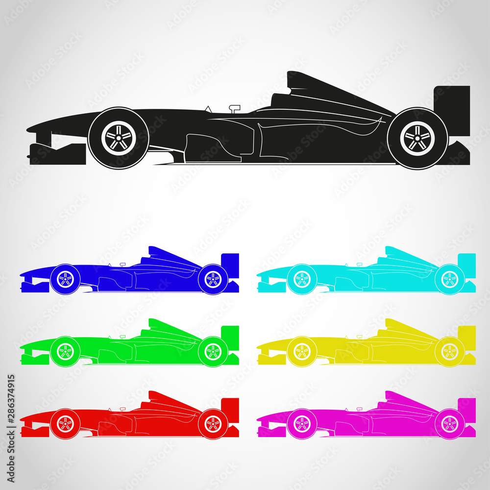 The history of a racing car. Retro car icon.