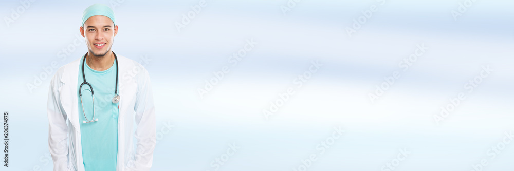 Young doctor smiling happy face upper body banner copyspace copy space occupation job Young doctor smiling happy face upper body banner copyspace copy space occupation job