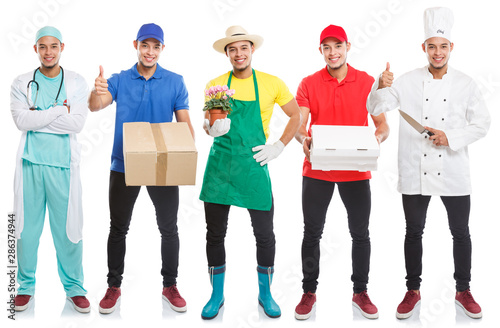 Fényképezés Group of young people occupations occupation full body portrait collection profe