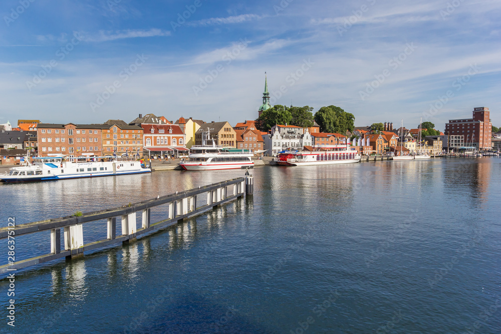 River Schlei and the harbor of historic town Kappeln, Germany