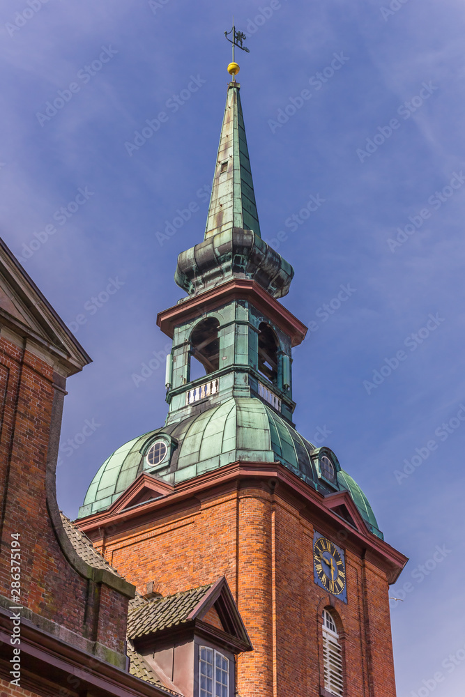 Tower of the St. Nicholas church in Kappeln, Germany Tower of the St. Nicholas church in Kappeln, Germany