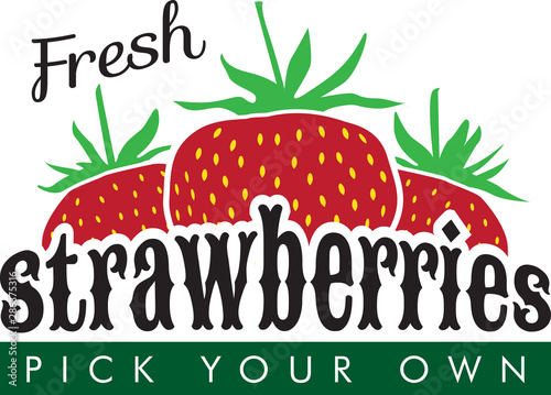 Strawberry logo, strawberry picking, sign for farm stand