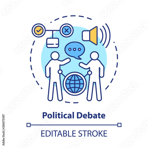 Elections concept icon. Political debate, talking to election opponent idea thin line illustration. Political campaign, presidential race. Vector isolated outline drawing. Editable stroke