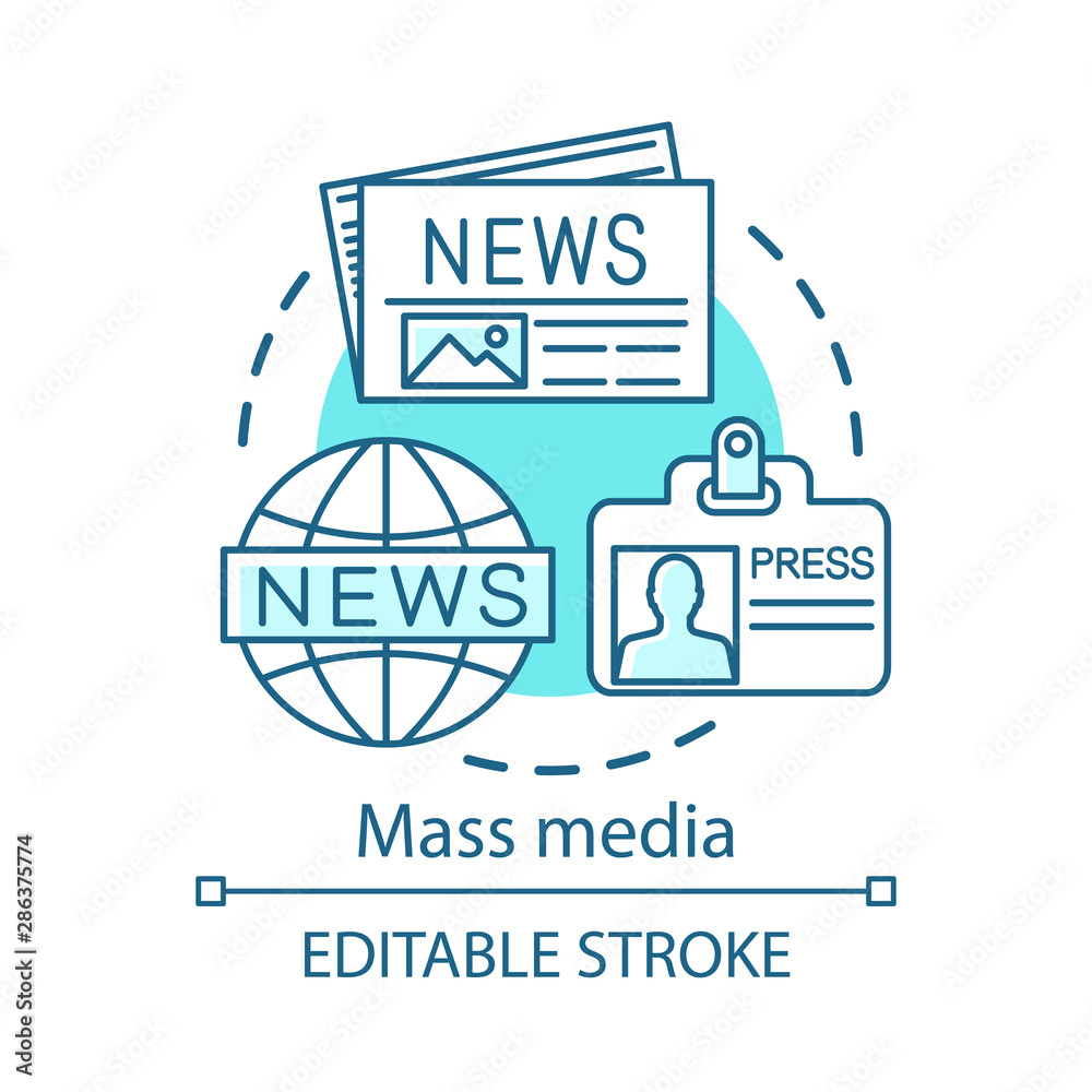 Vecteur Stock Mass media concept icon. News agency. Journalism. Information  channel. Review of world events. Newspaper editorial office idea thin line  illustration. Vector isolated outline drawing. Editable stroke | Adobe Stock